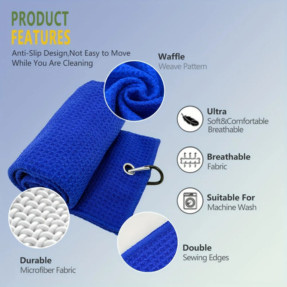 1pc Tiger Embroidered Golf Towel, Microfiber, Polyester and Nylon, Hand Wash Only, Blue, Waffle Texture, Soft Material, with Mou