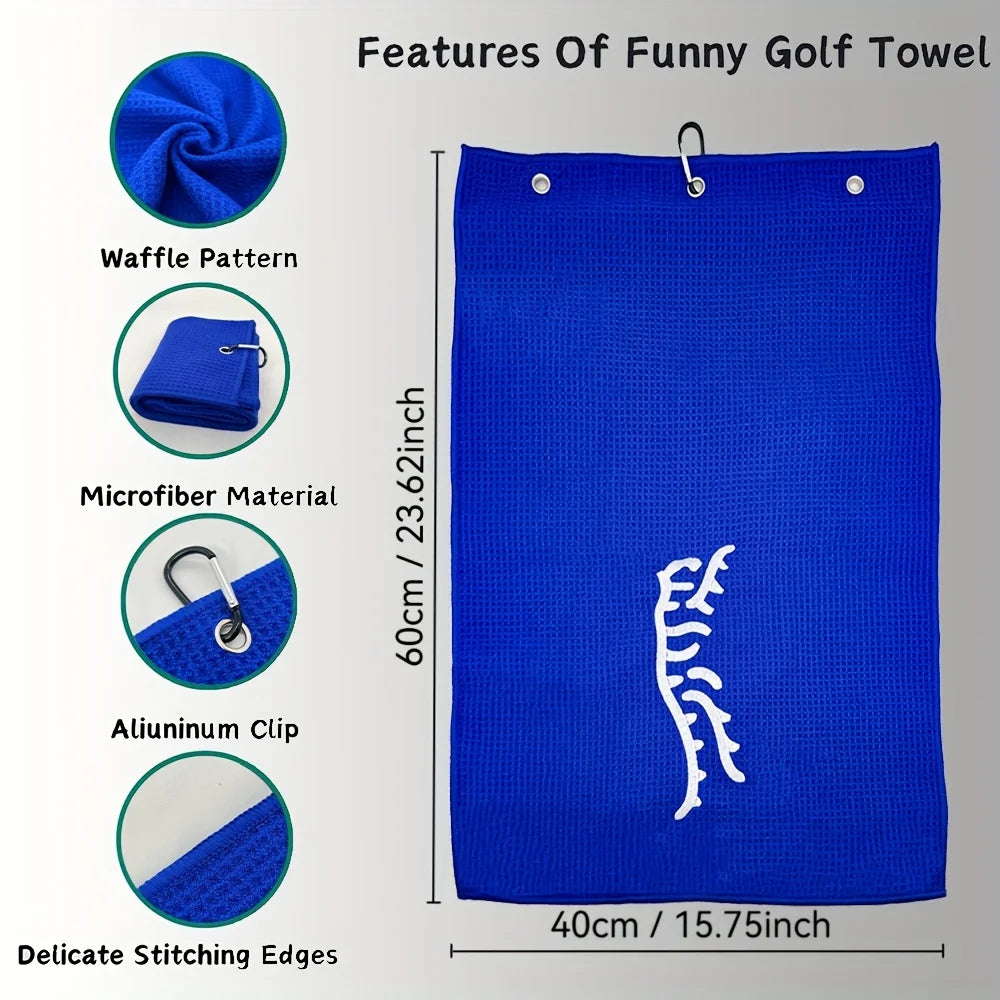 1pc Tiger Embroidered Golf Towel, Microfiber, Polyester and Nylon, Hand Wash Only, Blue, Waffle Texture, Soft Material, with Mou
