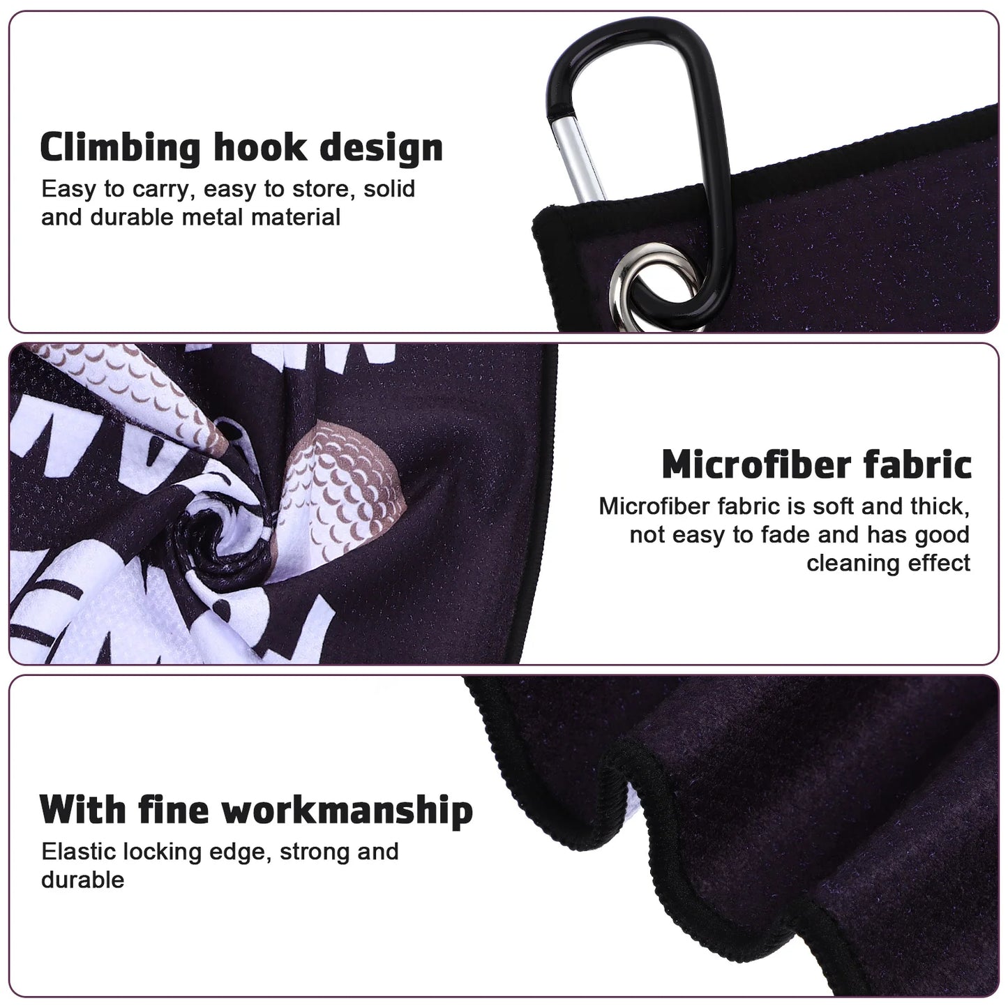 2 Pcs Black Golf Towel Microfiber Towels For Bags Accessories Golf Training Aids Sports Equipment Dry Towels Towel Golfer