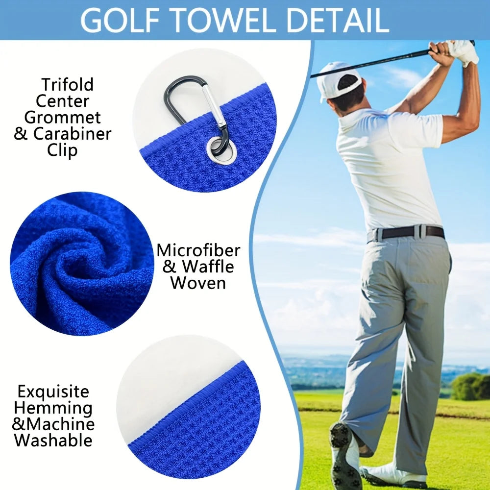 1pc Tiger Embroidered Golf Towel, Microfiber, Polyester and Nylon, Hand Wash Only, Blue, Waffle Texture, Soft Material, with Mou