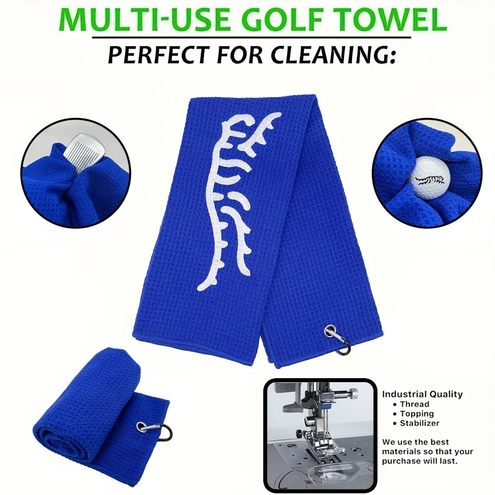1pc Tiger Embroidered Golf Towel, Microfiber, Polyester and Nylon, Hand Wash Only, Blue, Waffle Texture, Soft Material, with Mou