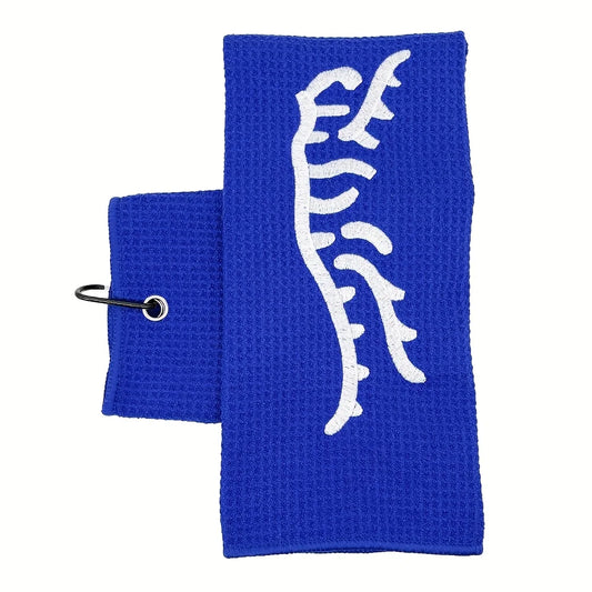 1pc Tiger Embroidered Golf Towel, Microfiber, Polyester and Nylon, Hand Wash Only, Blue, Waffle Texture, Soft Material, with Mou